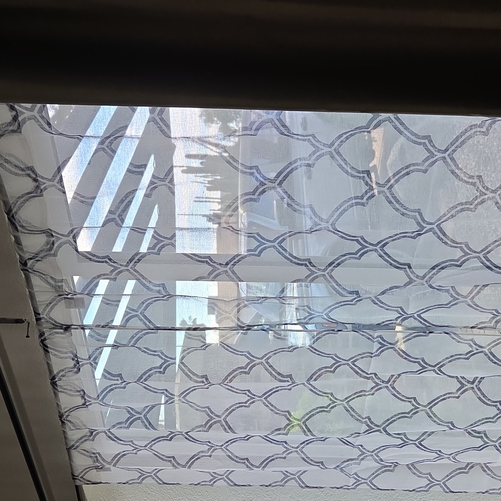 4 Sheer Window Curtain Panel with Gray Trellis Pattern - Home Accents
